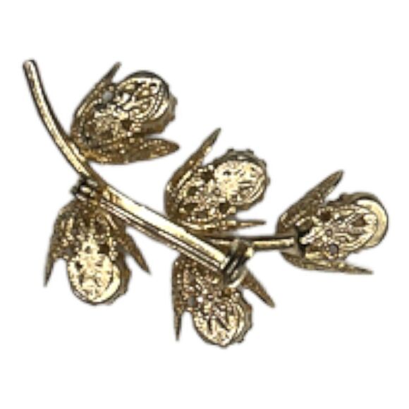 Vintage Green Crystal Goldtone Floral Flower Brooch Pin - Picture 4 of 8